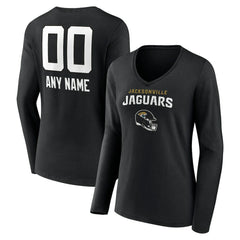 Jacksonville Jaguars Women's Personalized Name & Number Team Wordmark Long Sleeve V-Neck T-Shirt - Black T-shirts