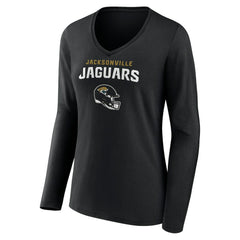 Jacksonville Jaguars Women's Personalized Name & Number Team Wordmark Long Sleeve V-Neck T-Shirt - Black T-shirts