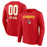 Kansas City Chiefs Personalized Name & Number Team Wordmark Long Sleeve T-Shirt - Red T-shirts
