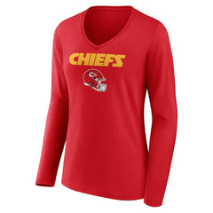 Kansas City Chiefs Women's Personalized Name & Number Team Wordmark Long Sleeve V-Neck T-Shirt - Red T-shirts