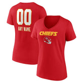Kansas City Chiefs Women's Personalized Name & Number Team Wordmark V-Neck T-Shirt - Red T-shirts
