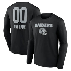 Las Vegas Raiders Personalized Name & Number Team Wordmark Long Sleeve T-Shirt - Black T-shirts