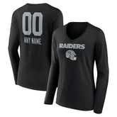 Las Vegas Raiders Women's Personalized Name & Number Team Wordmark Long Sleeve V-Neck T-Shirt - Black T-shirts
