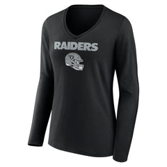 Las Vegas Raiders Women's Personalized Name & Number Team Wordmark Long Sleeve V-Neck T-Shirt - Black T-shirts