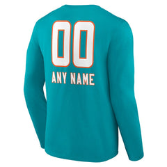 Miami Dolphins Personalized Name & Number Team Wordmark Long Sleeve T-Shirt - Aqua T-shirts