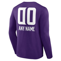 Minnesota Vikings Personalized Name & Number Team Wordmark Long Sleeve T-Shirt - Purple T-shirts