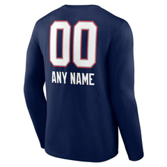 New England Patriots Personalized Name & Number Team Wordmark Long Sleeve T-Shirt - Navy T-shirts