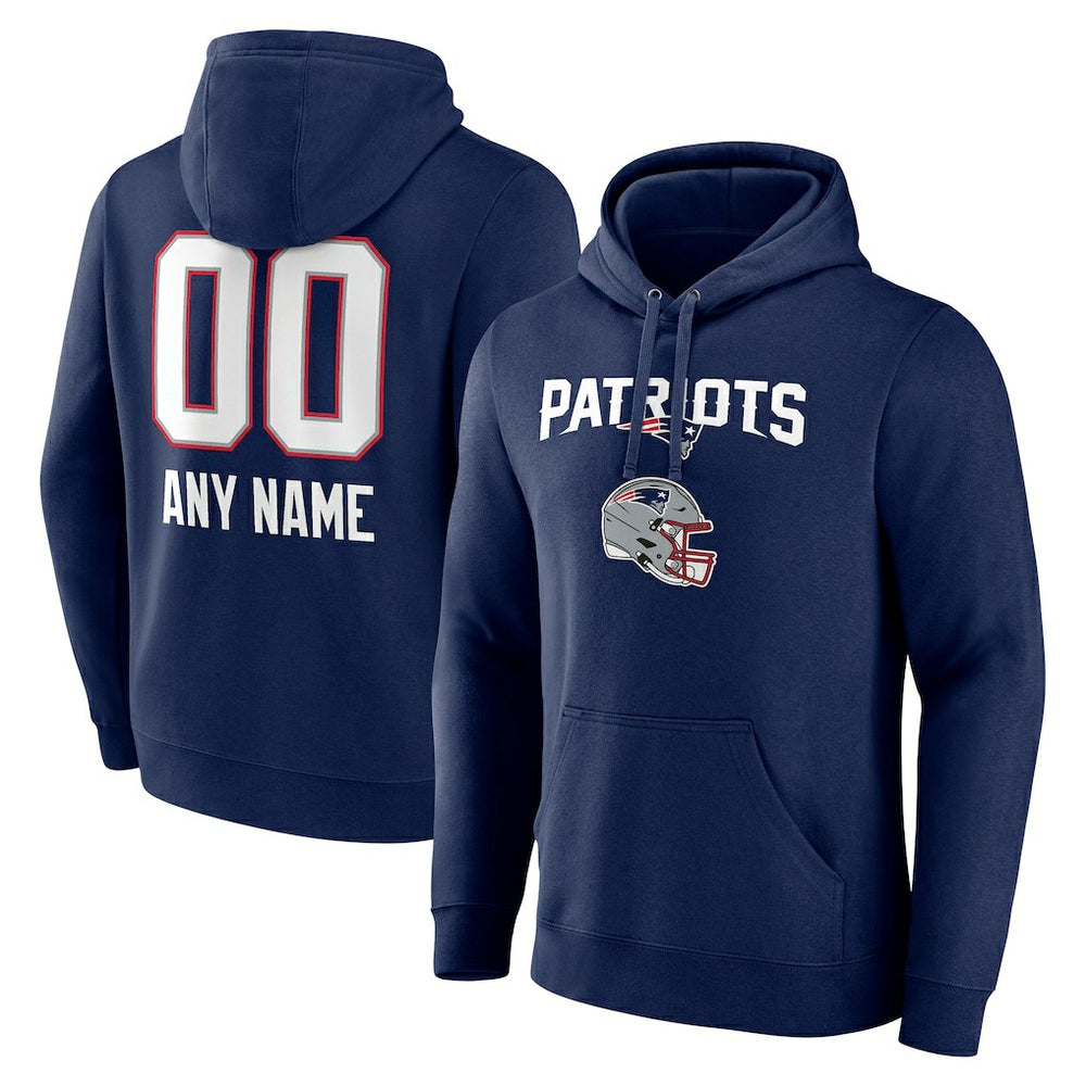 New England Patriots Personalized Name & Number Team Wordmark Pullover Hoodie - Navy Hoodies
