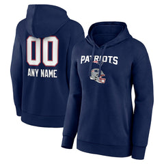 New England Patriots Women's Personalized Name & Number Team Wordmark Pullover Hoodie - Navy Hoodies