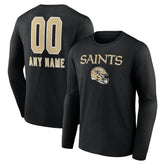 New Orleans Saints Personalized Name & Number Team Wordmark Long Sleeve T-Shirt - Black T-shirts