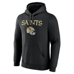 New Orleans Saints Personalized Name & Number Team Wordmark Pullover Hoodie - Black Hoodies