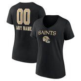 New Orleans Saints Women's Personalized Name & Number Team Wordmark V-Neck T-Shirt - Black T-shirts