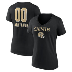 New Orleans Saints Women's Personalized Name & Number Team Wordmark V-Neck T-Shirt - Black T-shirts
