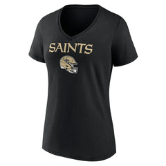 New Orleans Saints Women's Personalized Name & Number Team Wordmark V-Neck T-Shirt - Black T-shirts