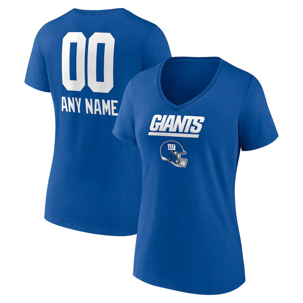 New York Giants Women's Personalized Name & Number Team Wordmark V-Neck T-Shirt - Royal T-shirts