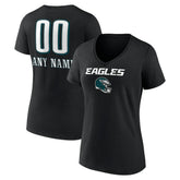 Philadelphia Eagles Women's Personalized Name & Number Team Wordmark V-Neck T-Shirt - Black T-shirts