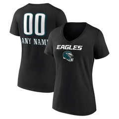 Philadelphia Eagles Women's Personalized Name & Number Team Wordmark V-Neck T-Shirt - Black T-shirts