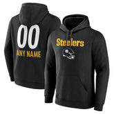 Pittsburgh Steelers Personalized Name & Number Team Wordmark Pullover Hoodie - Black Hoodies