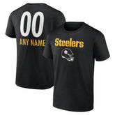 Pittsburgh Steelers Personalized Name & Number Team Wordmark T-Shirt - Black T-shirts