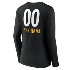 Pittsburgh Steelers Women's Personalized Name & Number Team Wordmark Long Sleeve V-Neck T-Shirt - Black T-shirts