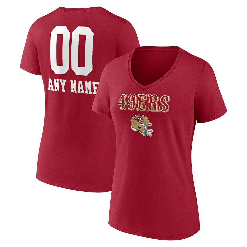 San Francisco 49ers Women's Personalized Name & Number Team Wordmark V-Neck T-Shirt - Scarlet T-shirts