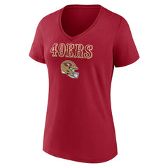 San Francisco 49ers Women's Personalized Name & Number Team Wordmark V-Neck T-Shirt - Scarlet T-shirts