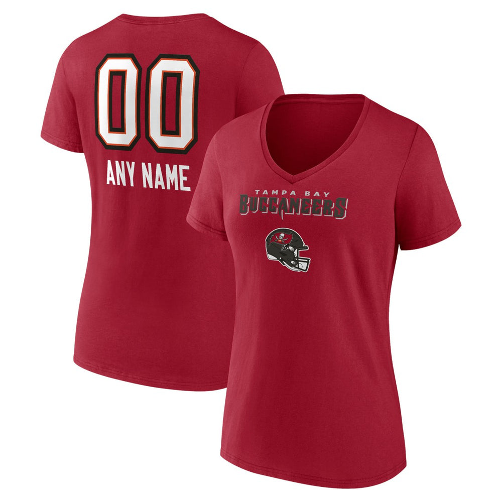 Tampa Bay Buccaneers Women's Personalized Name & Number Team Wordmark V-Neck T-Shirt - Red T-shirts