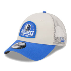 Dallas Mavericks Throwback Patch Trucker 9FORTY Adjustable Hat Khaki/Blue - New Era