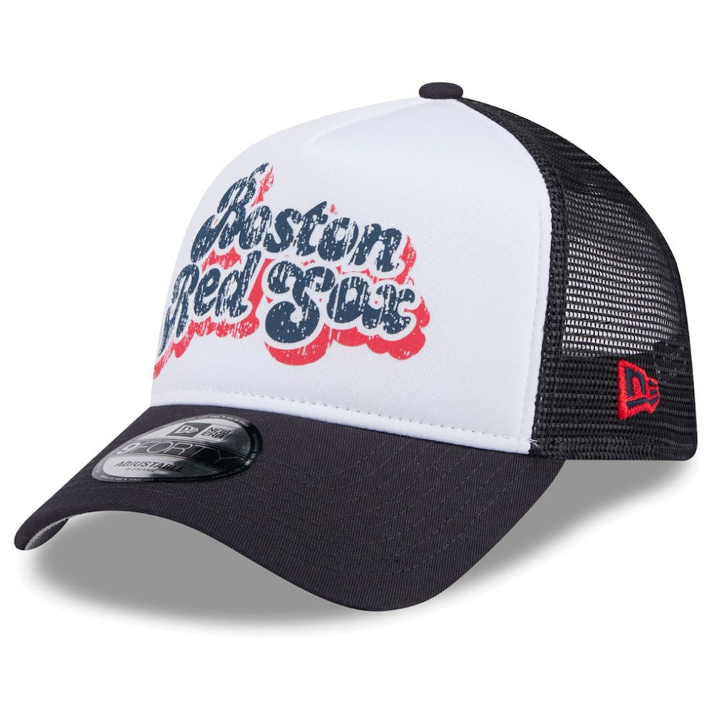 Boston Red Sox New Era Women's Throwback Team Foam Front A-Frame Trucker 9FORTY Adjustable Hat - White/Navy Hats