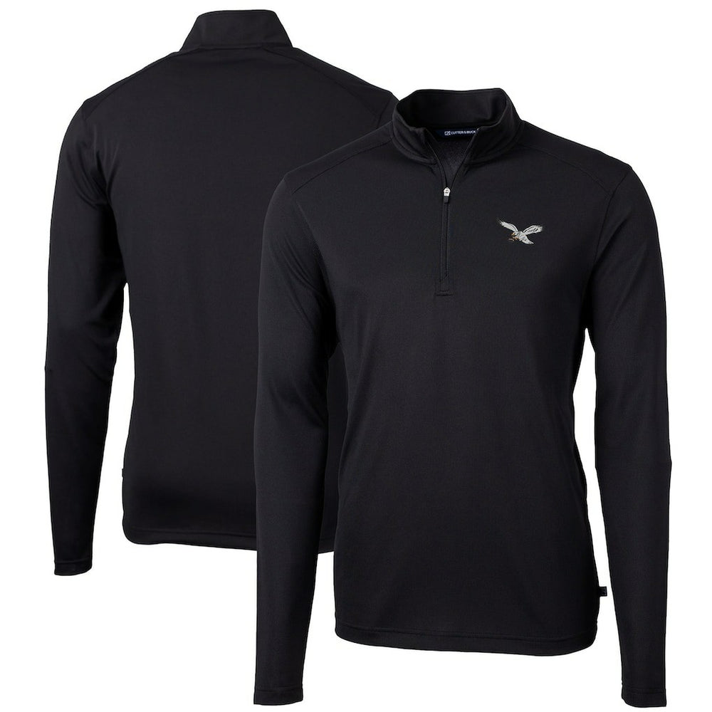 Philadelphia Eagles Cutter & Buck Virtue Eco Pique Recycled Quarter-Zip Pullover - Black Pullover