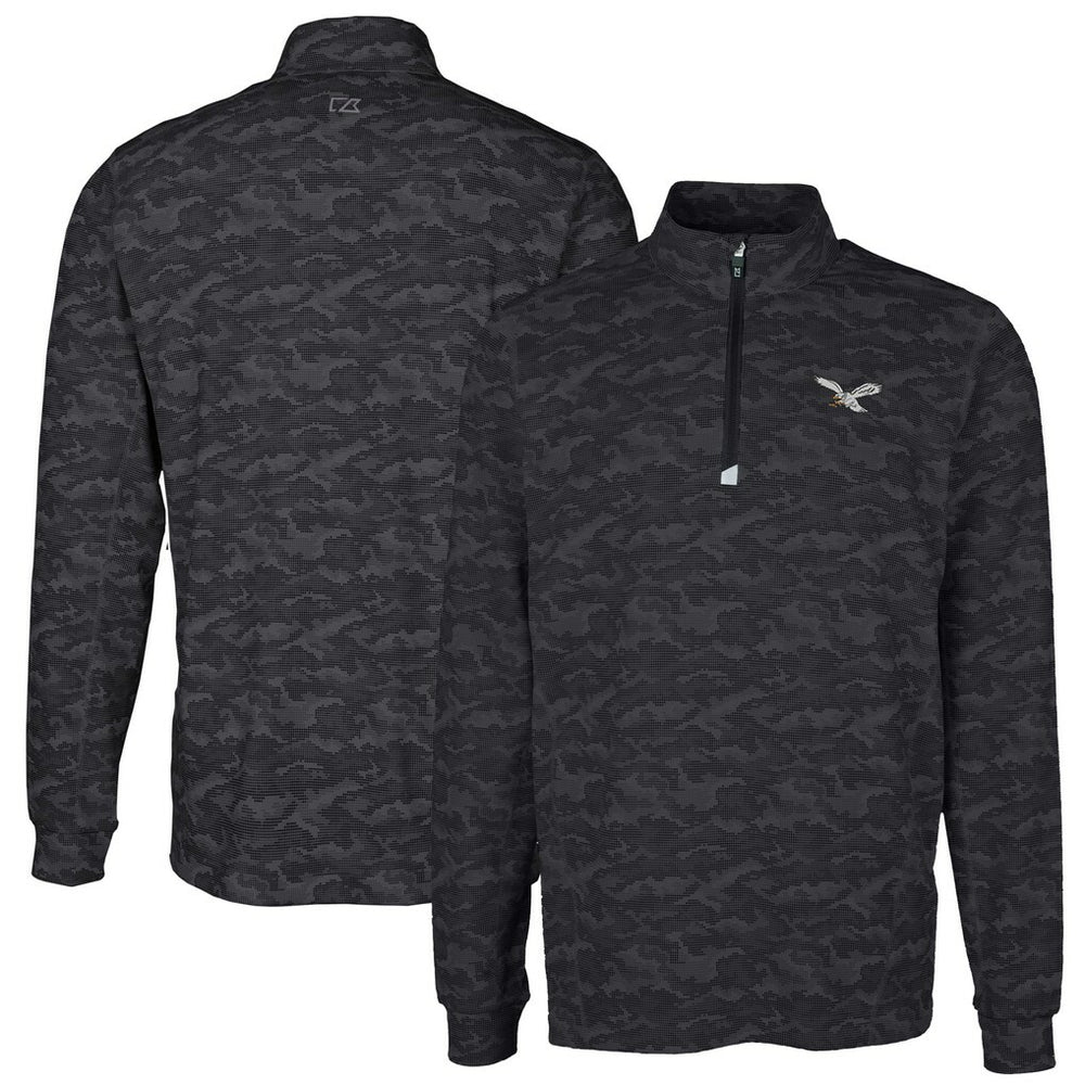 Philadelphia Eagles Cutter & Buck Traverse Camo Print Stretch Quarter-Zip Pullover - Black Pullover