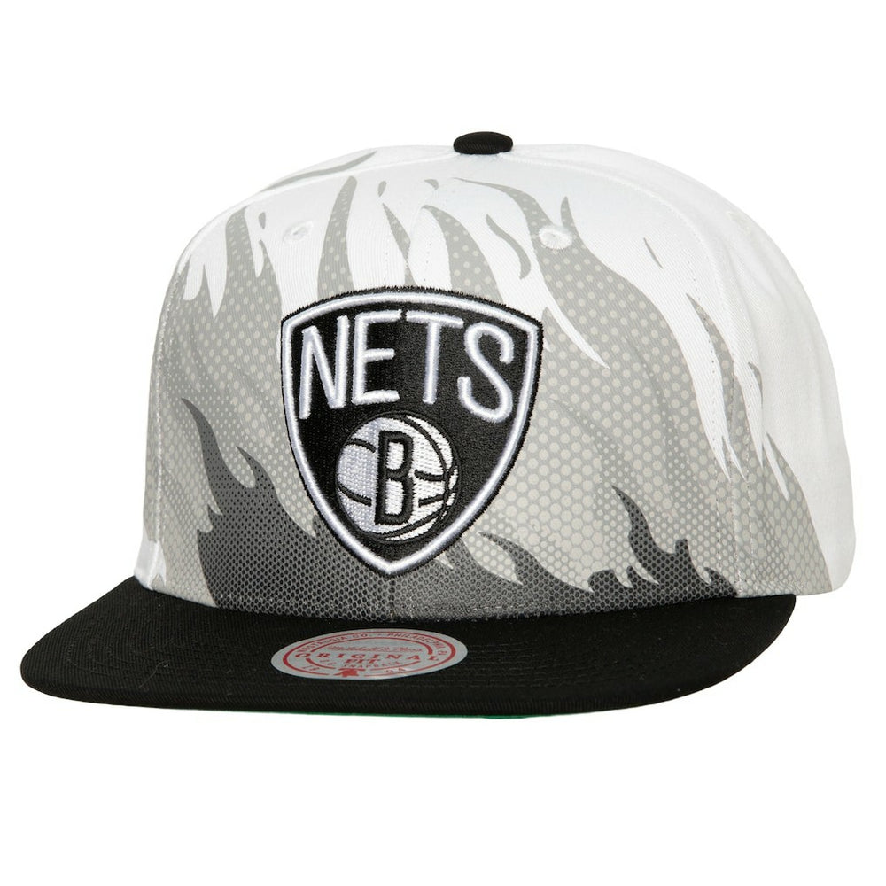 Brooklyn Nets Hot Fire Snapback Hat White - Mitchell & Ness