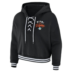 Miami Dolphins WEAR by Erin Andrews Women's Lace-Up Pullover Hoodie - Black Hoodies