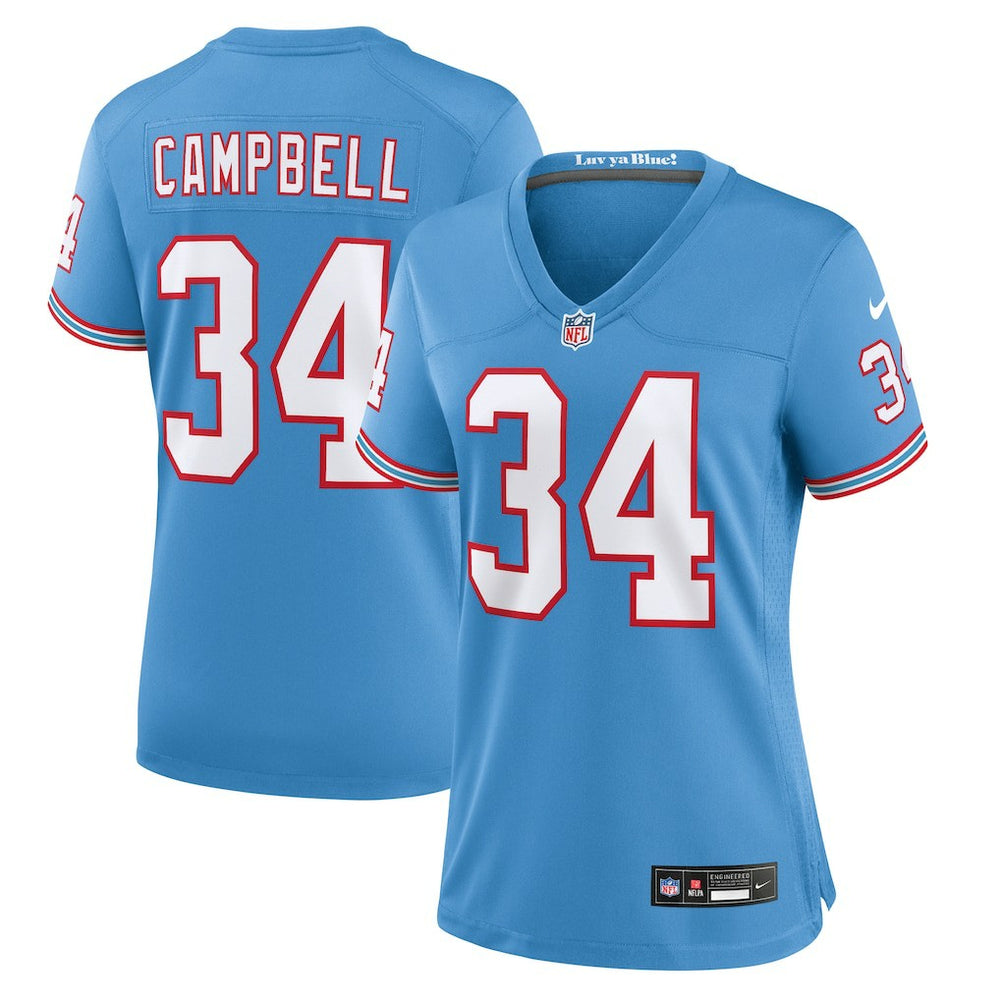 Earl Campbell Tennessee Titans Women's Oilers Throwback Retired Player Game Jersey - Light Blue Jerseys