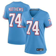 Bruce Matthews Tennessee Titans Women's Oilers Throwback Retired Player Game Jersey - Light Blue Jerseys
