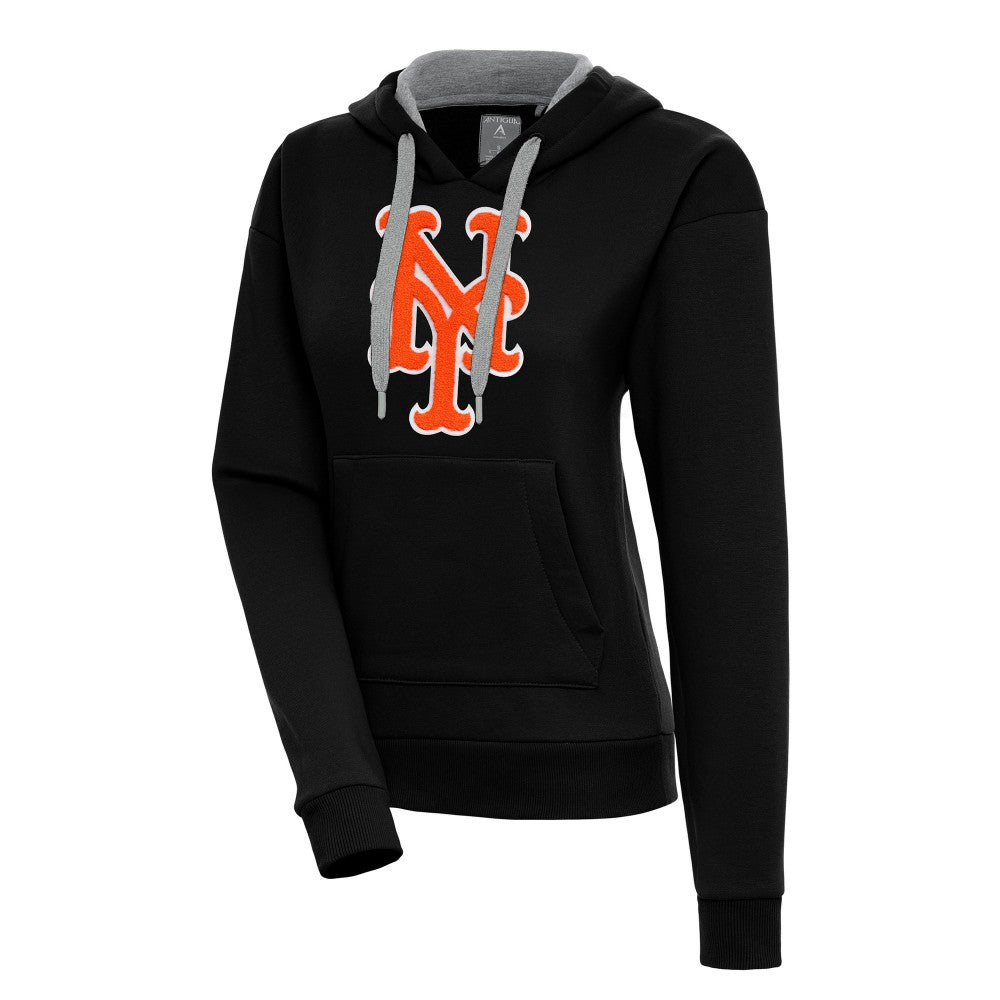 New York Mets Antigua Women's Victory Pullover Hoodie - Black Hoodies