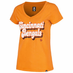 Cincinnati Bengals New Era Women's Enzyme Wash Low V-Neck T-Shirt - Orange T-shirts