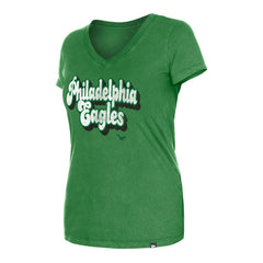 Philadelphia Eagles New Era Women's Enzyme Wash Low V-Neck T-Shirt - Green T-shirts
