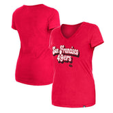 San Francisco 49ers New Era Women's Enzyme Wash Low V-Neck T-Shirt - Scarlet T-shirts