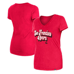 San Francisco 49ers New Era Women's Enzyme Wash Low V-Neck T-Shirt - Scarlet T-shirts
