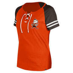 Cleveland Browns New Era Women's Throwback Lace-Up Raglan T-Shirt - Orange T-shirts