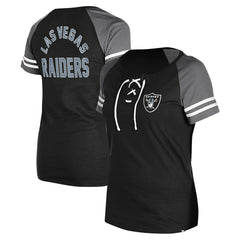 Las Vegas Raiders New Era Women's Lace-Up Raglan T-Shirt - Black T-shirts