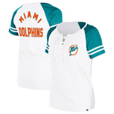 Miami Dolphins New Era Women's Throwback Lace-Up Raglan T-Shirt - Gray T-shirts