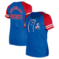 New England Patriots New Era Women's Throwback Lace-Up Raglan T-Shirt - Royal T-shirts