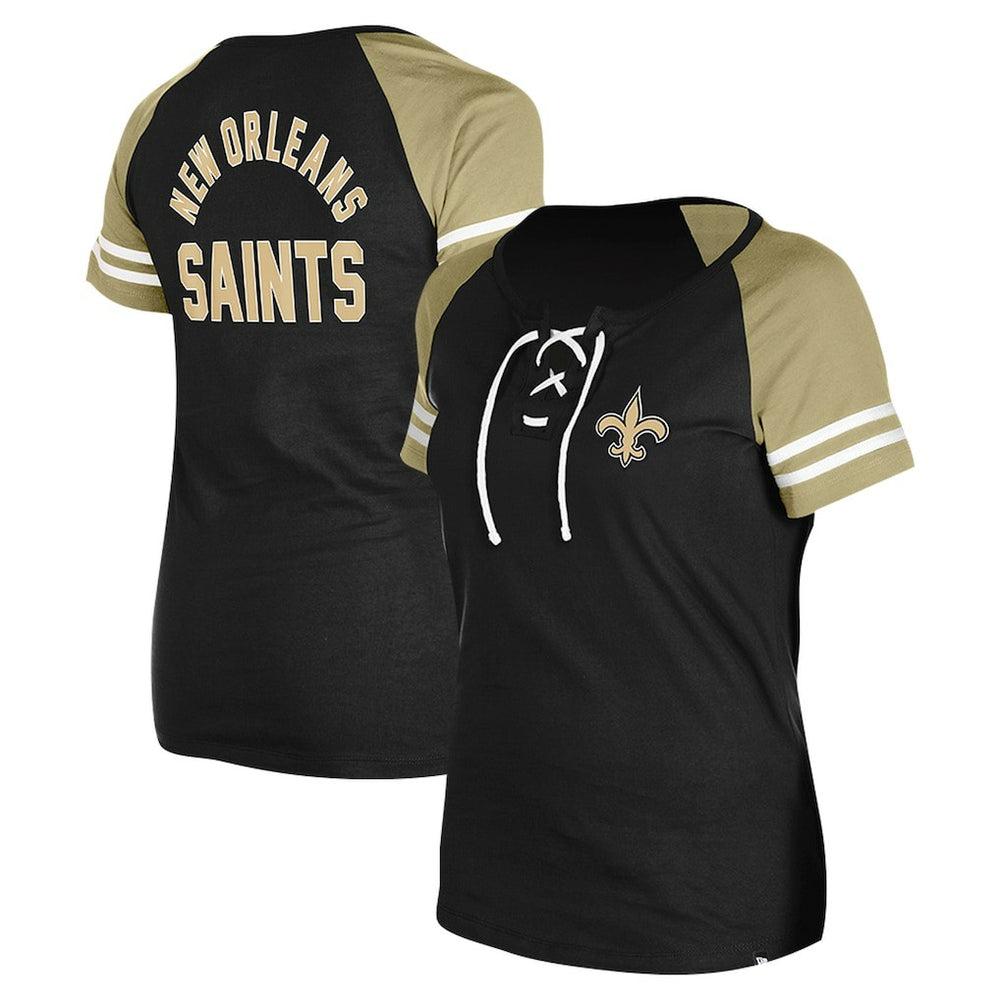 New Orleans Saints New Era Women's Lace-Up Raglan T-Shirt - Black T-shirts