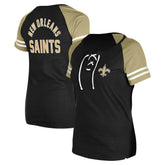 New Orleans Saints New Era Women's Lace-Up Raglan T-Shirt - Black T-shirts