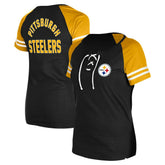 Pittsburgh Steelers New Era Women's Lace-Up Raglan T-Shirt - Black T-shirts