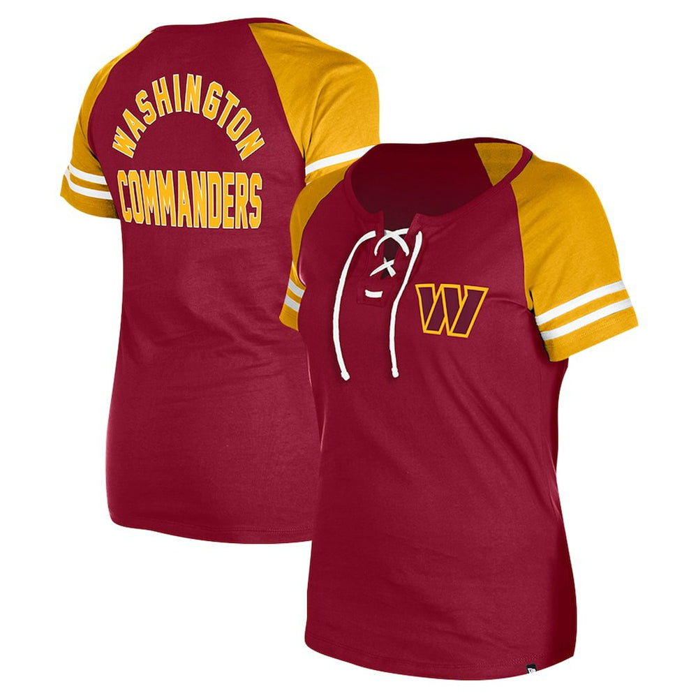 Washington Commanders New Era Women's Lace-Up Raglan T-Shirt - Burgundy T-shirts