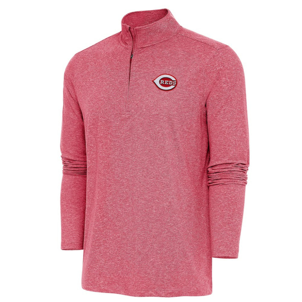 Cincinnati Reds Antigua Hunk Quarter-Zip Pullover Top - Heather Red Pullover