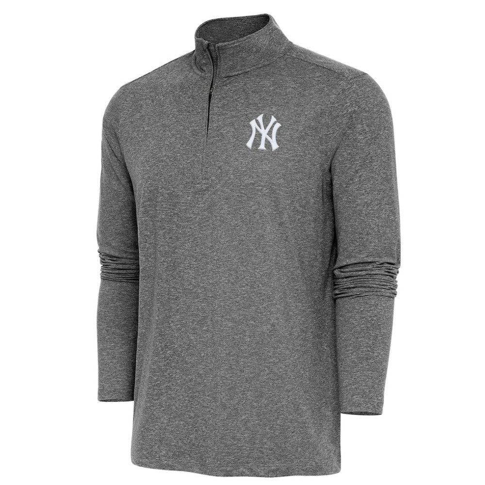 New York Yankees Antigua Hunk Quarter-Zip Pullover Top - Heather Black Pullover